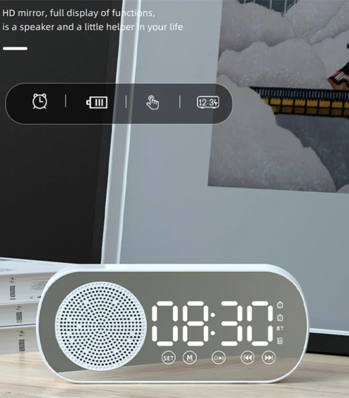 Led Mirror Alarm Clock Wireless Bluetooth-compatible 5.0 Hi-fi Speaker Subwoofer Portable Audio Table Digital Clock